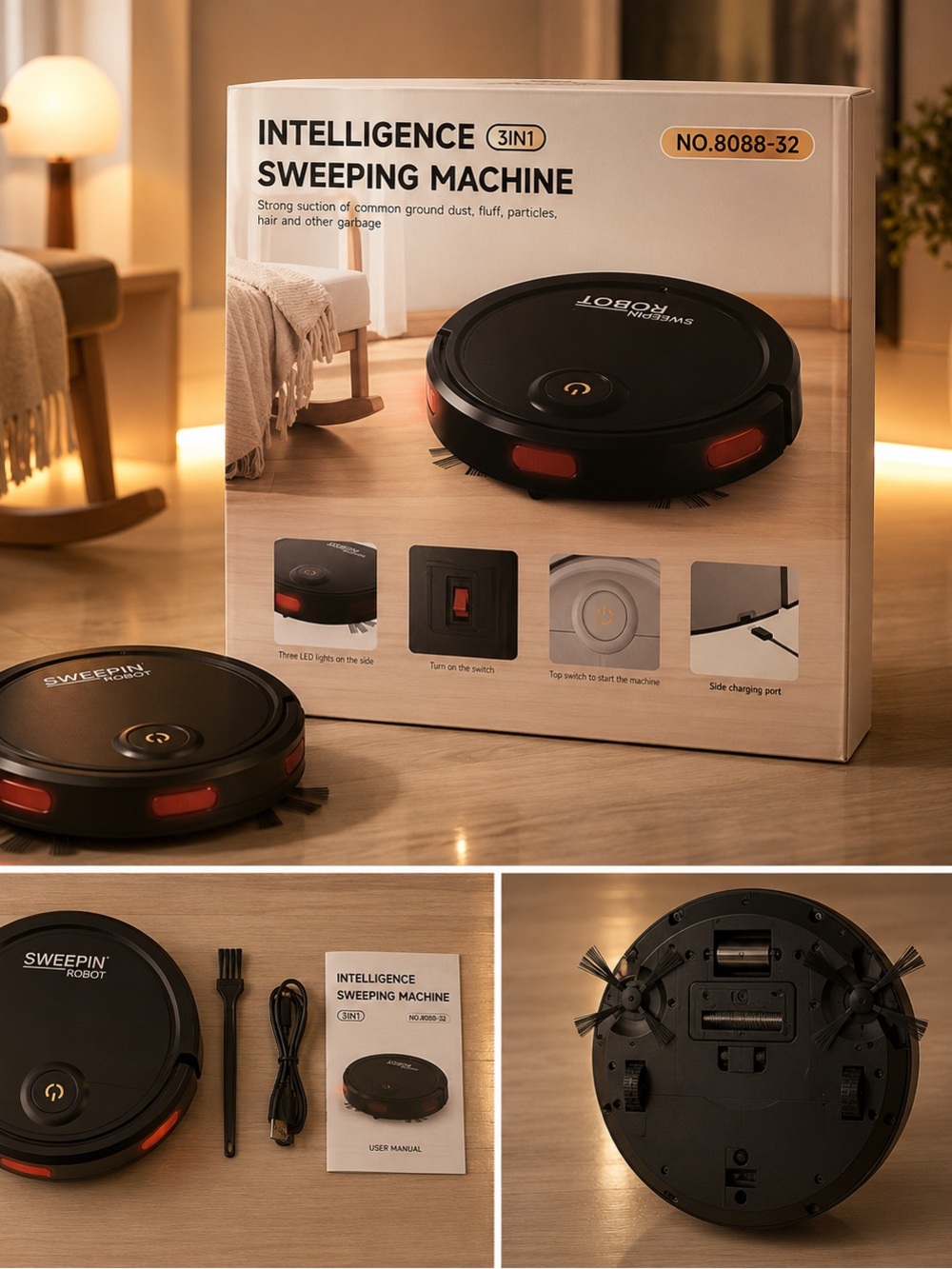 Robot  Sweeping  - Black with Red Accents